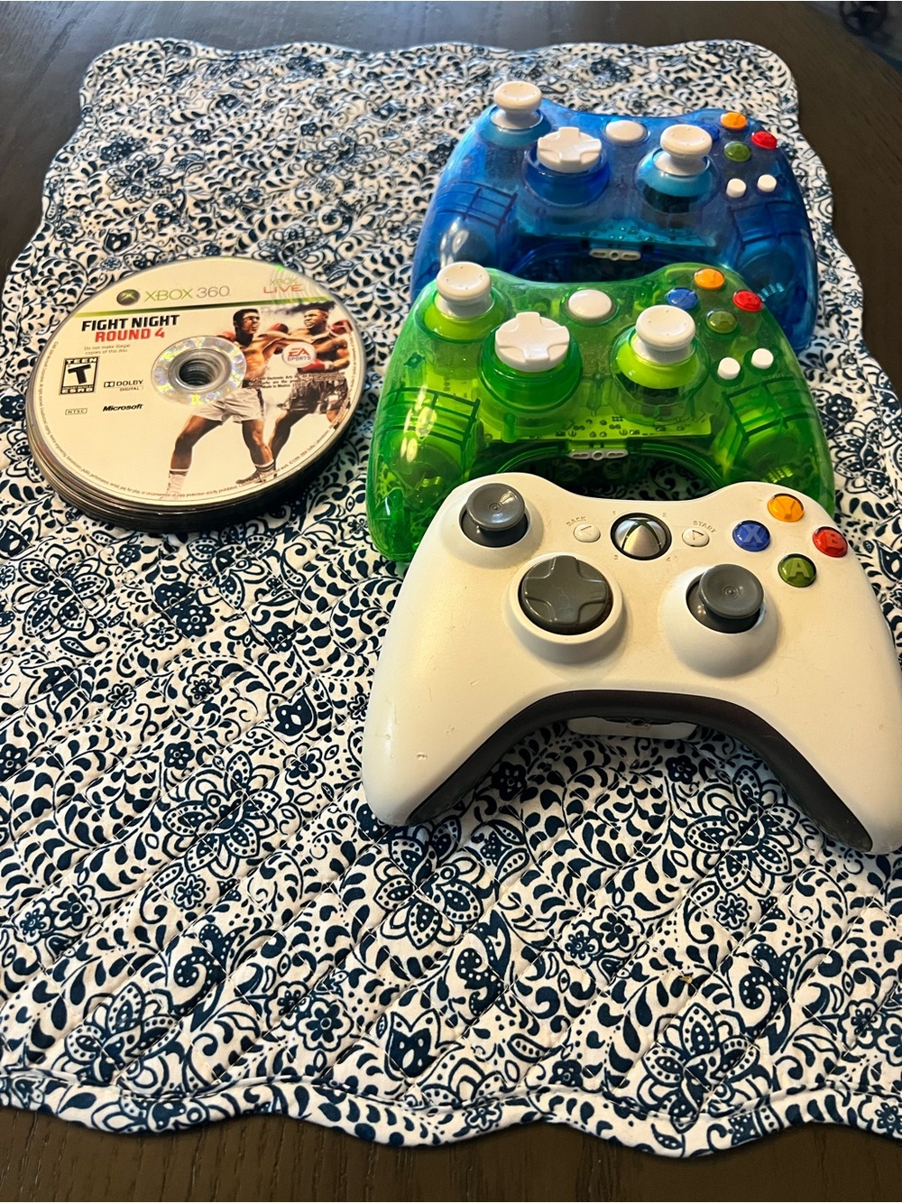 Xbox 360 Wireless Controller Bundle with Blue & Green Transparent Shells